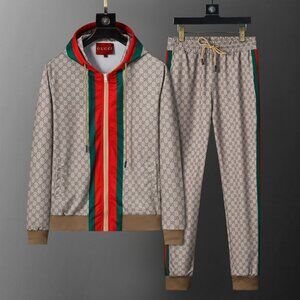 Gucci Tan and Red GG Monogram Bomber Jacket